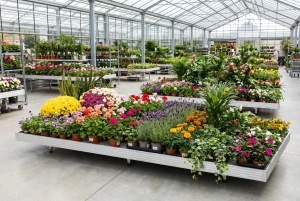 Stacjonarne stoły zalewowe "Floks " do ekspozycji wysokich roślin ozdobnych 1,5m x 3,0m o stałej wysokość 25cm